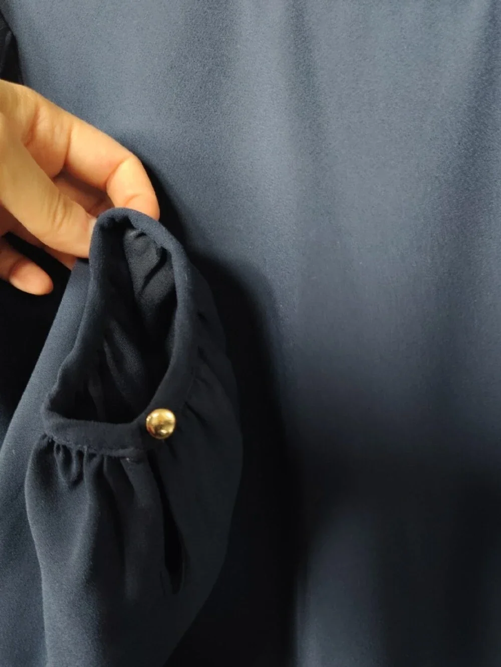 J. Crew Navy Ruffled Mock-Neck Long Sleeve Blouse Large